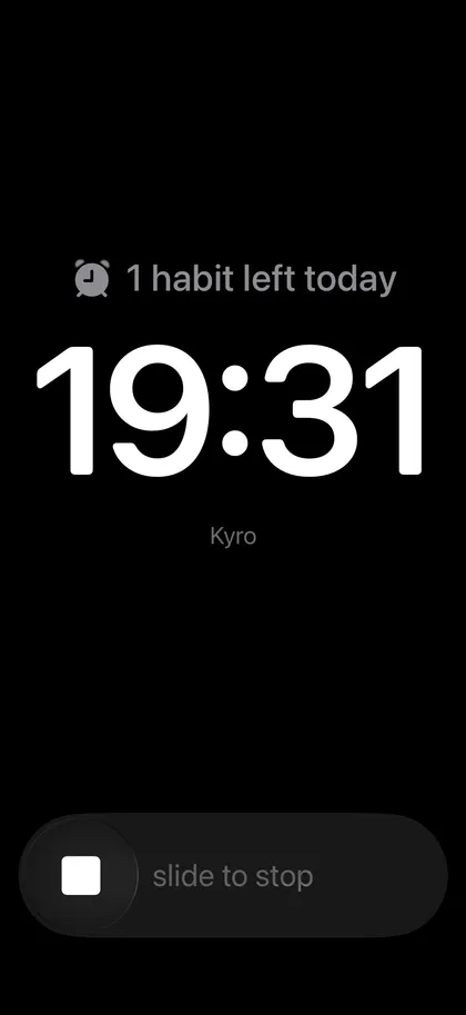 Kyro’s alarm on the iPhone lock screen.